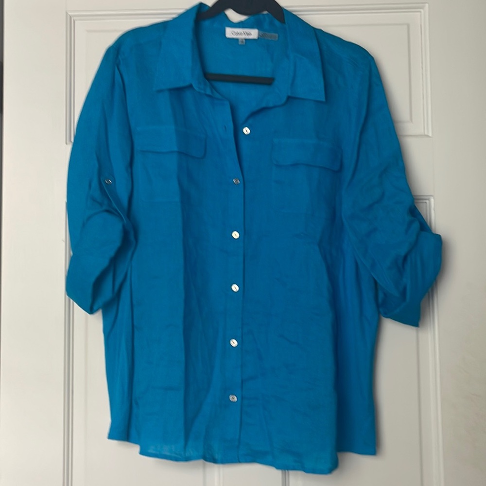 Calvin Klein Linen shirt turquoise XL